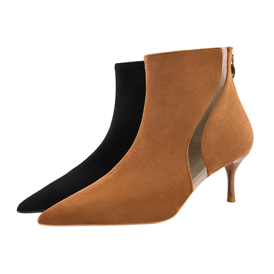 Fashionable Ankle High Heel Boots with 2.3 Inches Heel Height and Rubber Sole