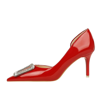 638-AK28 OEM Heel Shoes PU Black Red Nude High Heels 8.5cm Heels