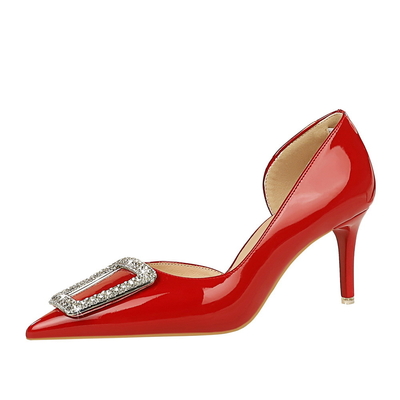 638-AK28 OEM Heel Shoes PU Black Red Nude High Heels 8.5cm Heels