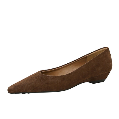 3683-15 All-Match Daily Simple And Comfortable Suede Pointed Shallow Mouth Low Heel Wedge Hee