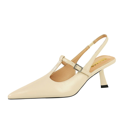 070-11 Korean Women'S Shoes High Heels Shallow Mouth Pointed T-Strap Rhinestone Buckle Back Shoes For Women