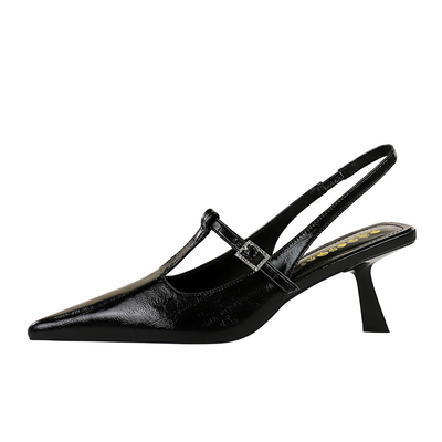 070-11 Korean Women'S Shoes High Heels Shallow Mouth Pointed T-Strap Rhinestone Buckle Back Shoes For Women