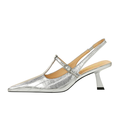 070-11 Korean Women'S Shoes High Heels Shallow Mouth Pointed T-Strap Rhinestone Buckle Back Shoes For Women