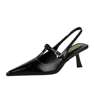 070-11 Korean Women'S Shoes High Heels Shallow Mouth Pointed T-Strap Rhinestone Buckle Back Shoes For Women