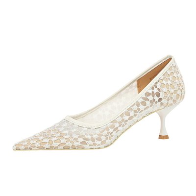 1961-5 European And American Style Fashion Banquet Women'S Stiletto Mid-Heel Pointed Toe Mesh Lace Sexy Slim Shoes
