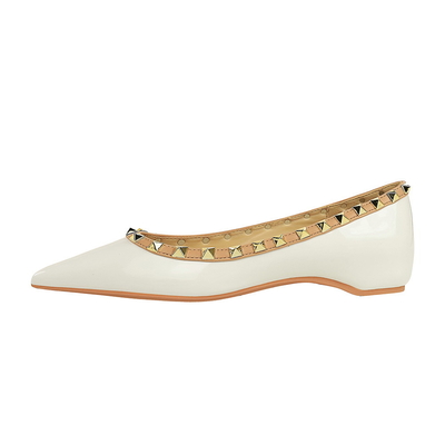 533-5 Korean Spring And Autumn New Shallow Mouth Pointed Toe Height-Enhancing Women'S Shoes Rivet Decoration Color Matching Patent Leather Pedicure Shoes