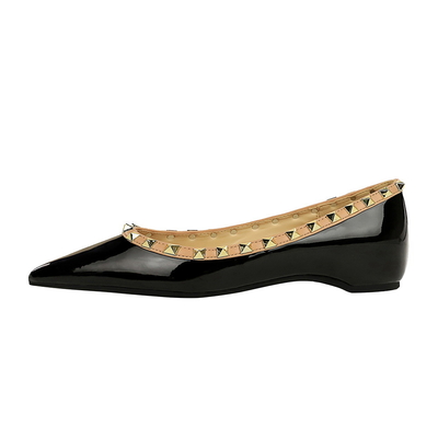 533-5 Korean Spring And Autumn New Shallow Mouth Pointed Toe Height-Enhancing Women'S Shoes Rivet Decoration Color Matching Patent Leather Pedicure Shoes