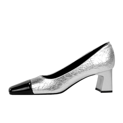 5299 Korean Version Banquet Women'S Shoes Mary Jane Crack Stitching Commuter High Heels Medium Thick Heel Square Toe Simple Single Shoes