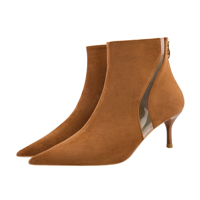 Fashionable Ankle High Heel Boots with 2.3 Inches Heel Height and Rubber Sole