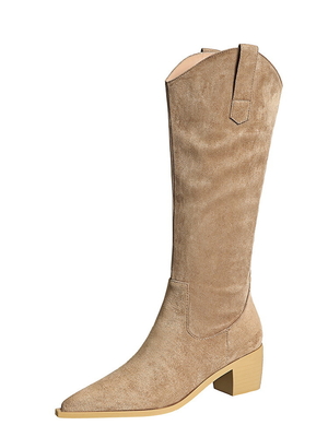 Chunky Heel Pointed Toe Suede Dress Boots For Winter-009-32