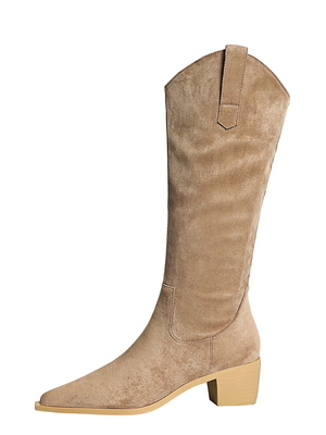 Chunky Heel Pointed Toe Suede Dress Boots For Winter-009-32