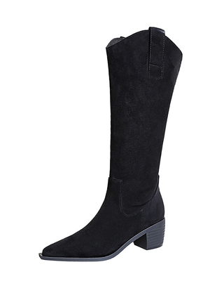 Chunky Heel Pointed Toe Suede Dress Boots For Winter-009-32