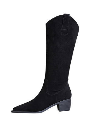 Chunky Heel Pointed Toe Suede Dress Boots For Winter-009-32