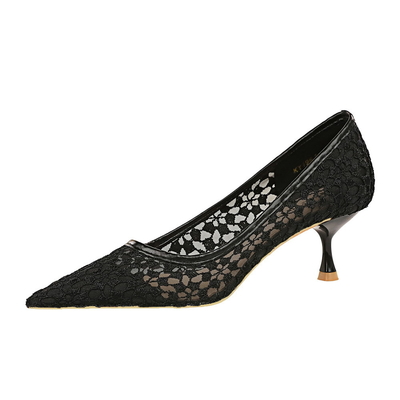1961-5 European And American Style Fashion Banquet Women'S Stiletto Mid-Heel Pointed Toe Mesh Lace Sexy Slim Shoes